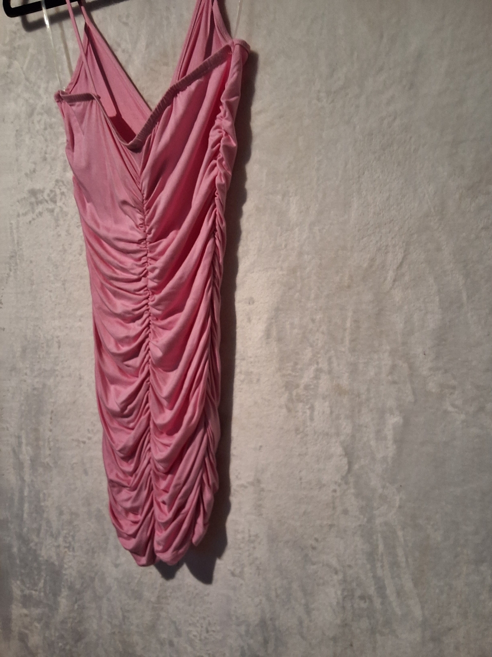 Pink Ruched V-Neck Spaghetti Strap Dress - Picture 8 of 9